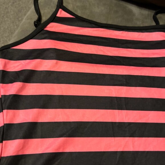 Skull & Bones Pink/Black Striped Skull Camisole Top Goth Emo Biker Style medium - Picture 4 of 10